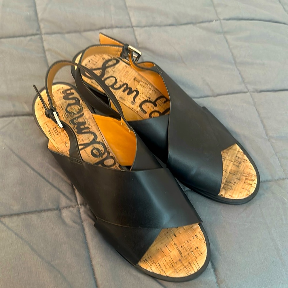Sam Edelman Black Torin sandals with gold heel